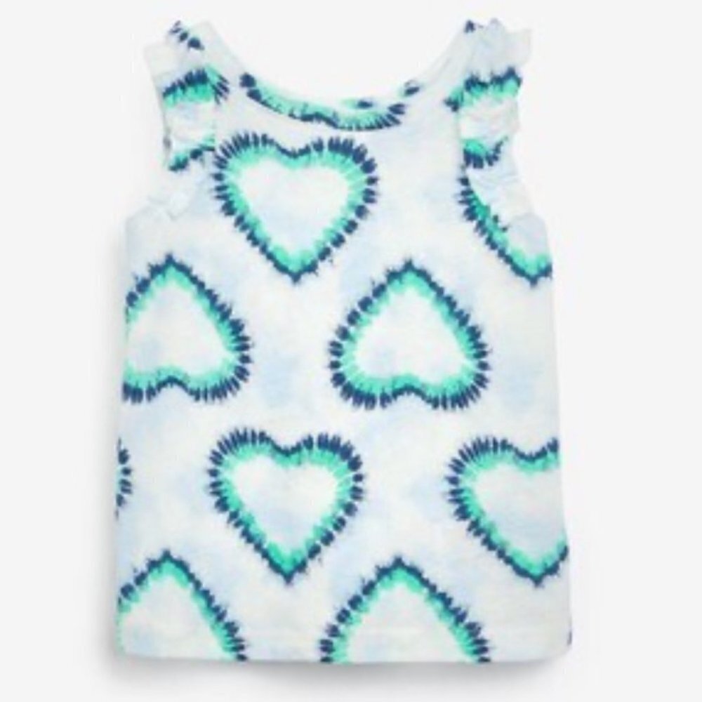 GAP NWT Girls Tank Top White Blue Ruffled Heart Tie Dye Cotton Various Sizes